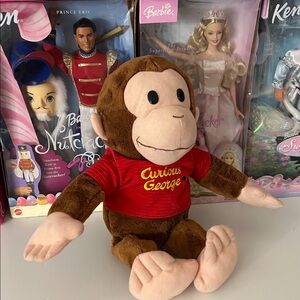 💛 Nostalgic Curious George Plush 🐒 Ribbed Red Shirt • Childhood Classic
